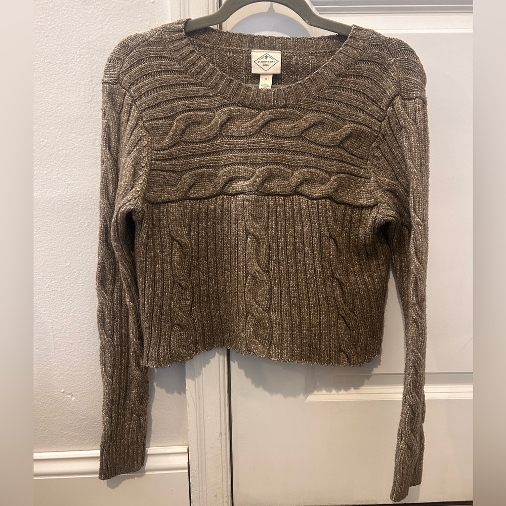 St. John’s Bay Cable Knit Brown Cropped Sweater Women’s Size Small